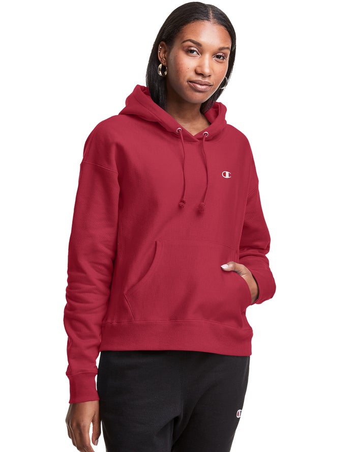 Champion Reverse Weave C Logo Hoodie Dames - DonkerRood - Belgie 9085WBTMA